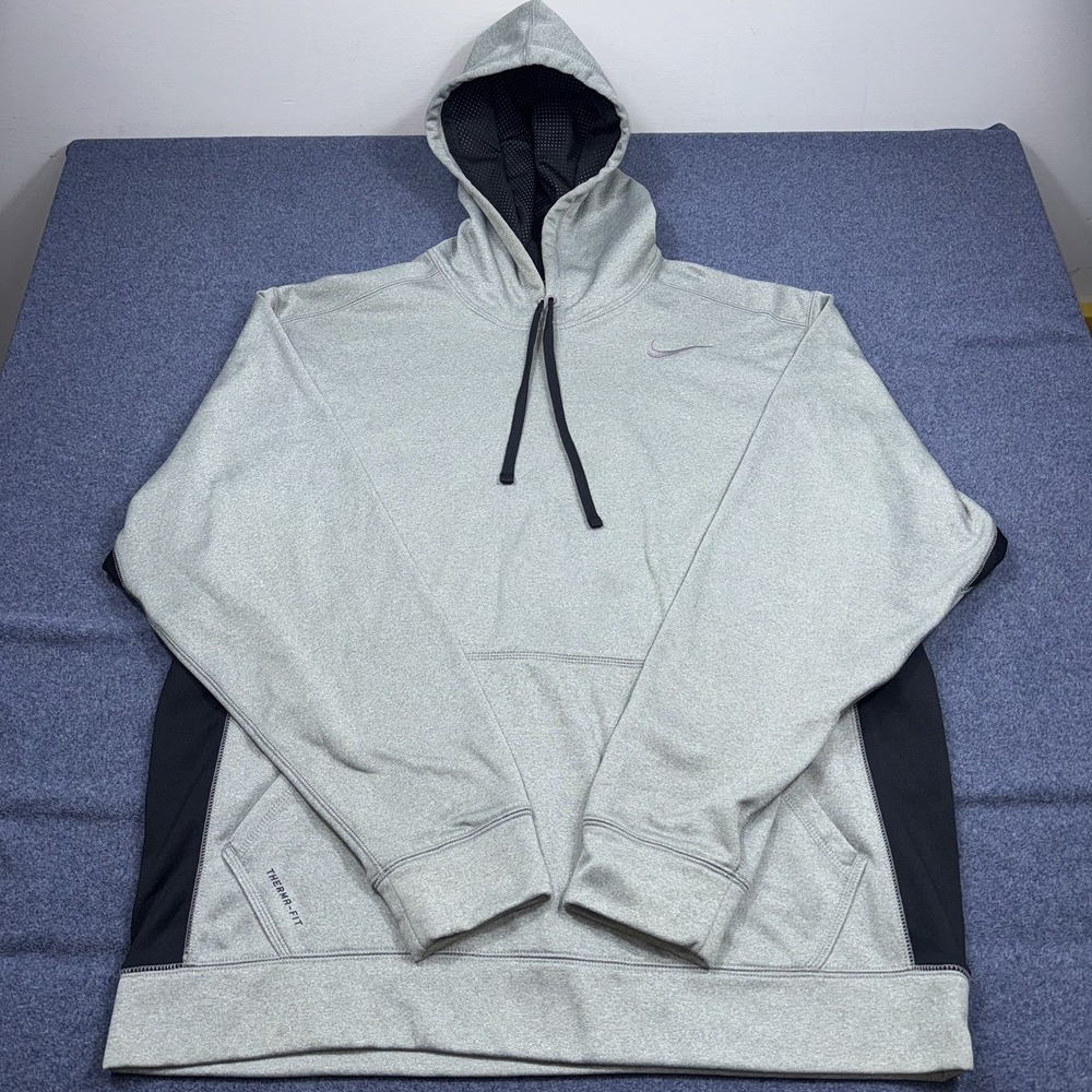 Nike Therma-FIT Hoodie Mens XL Gray Pullover Fleece Sweatshirt Swoosh Logo